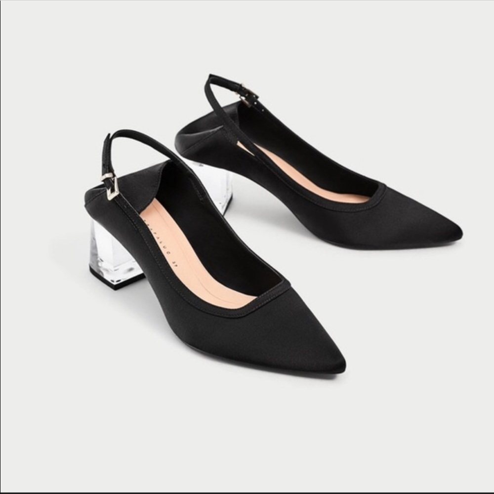 Satin Block Lucite Heels